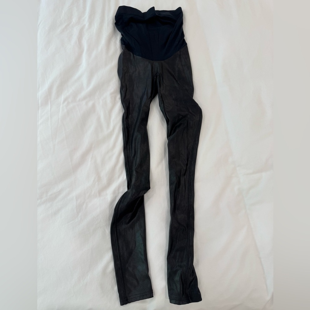 SPANX Black Faux Leather Maternity Leggings